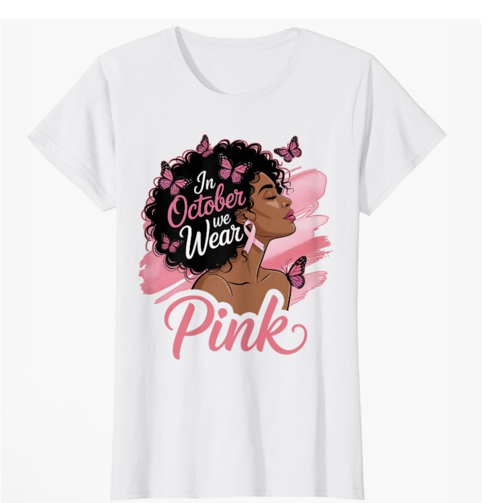 White T-Shirt with Pink October Design